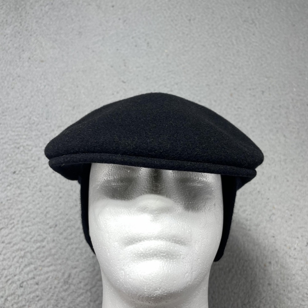 Kangol Hat Flat Cap‎ Fitted Mens Medium Black Wool Ear Flap Winter Outdoor